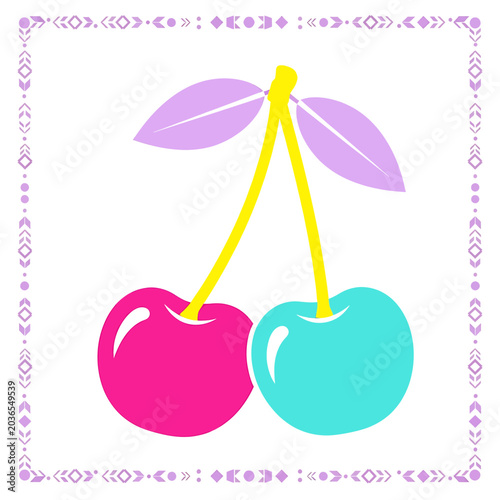Colorful illustration of two cherries.
