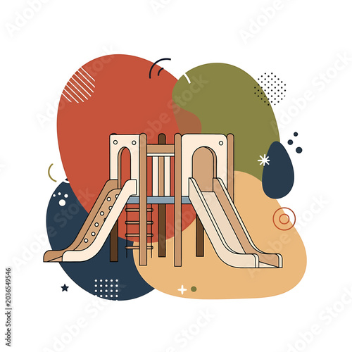 Colorful illustration of playground slides.