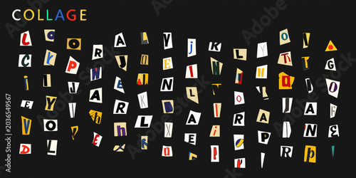 Cut out Alphabet Letters Collage Colorful Typography On Black Background