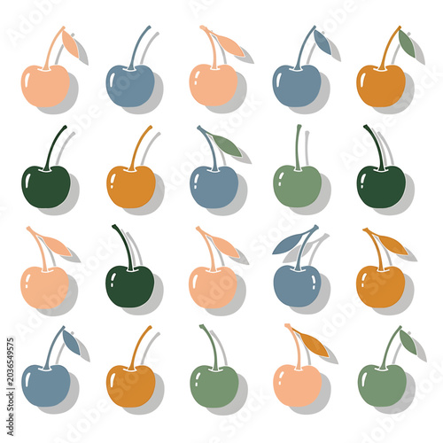 Colorful illustration of various cherries.
