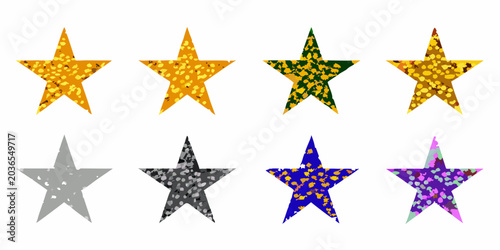 Konstfotografi Six Glitter Textured Stars In A Row Vector Illustration
