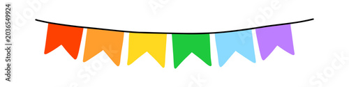 Foto Vector lgbt pride garland with six rainbow flag pennant hanging on black string