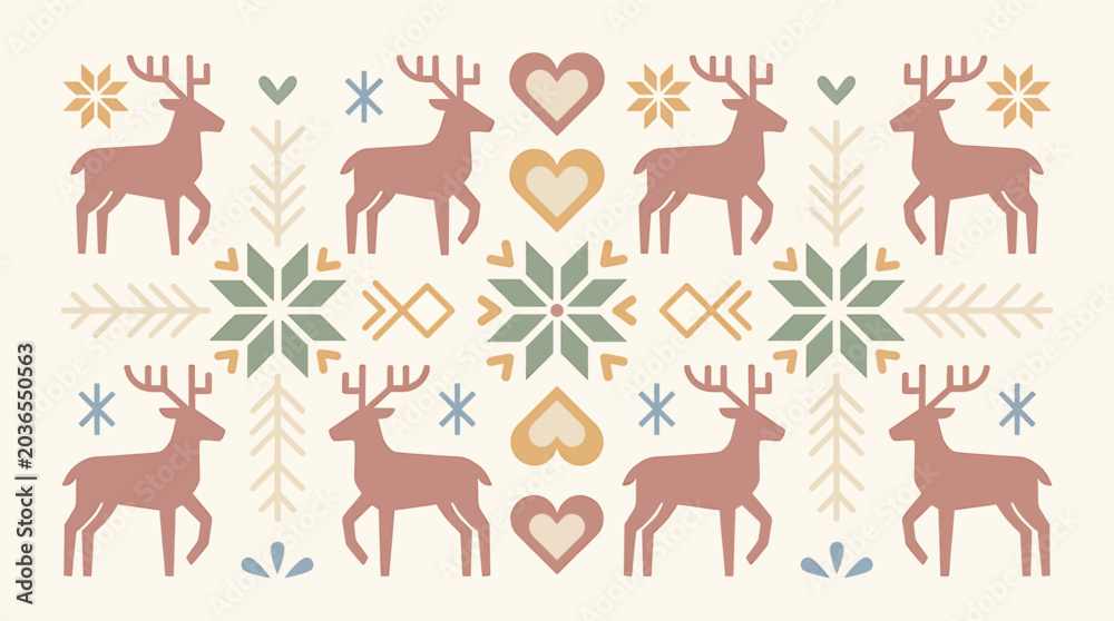 Obraz premium Colorful reindeer in festive holiday pattern.