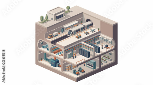 Tableau sur toile Isometric cutaway view of a modern subway station and tunnel system