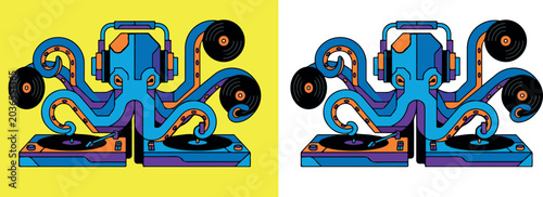 Fotografía DJ Octopus With Headphones and Turntables