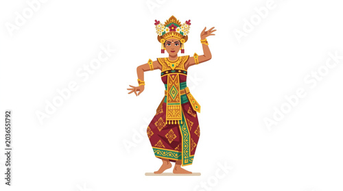 Fotografi Balinese Dancer in Traditional Costume Performing Graceful Hand Gestures