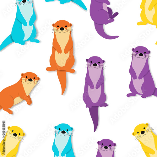 Colorful otters in different poses.