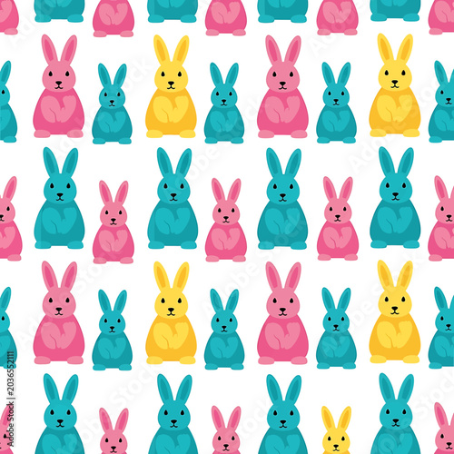 Colorful rabbits in pastel shades pattern.