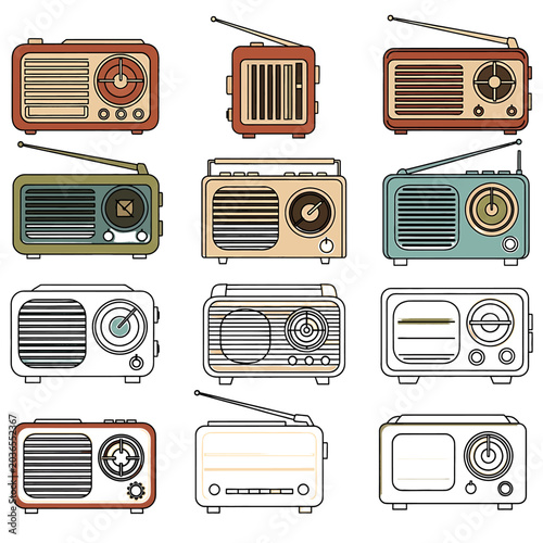 Vintage Retro Radios in Various Colors.