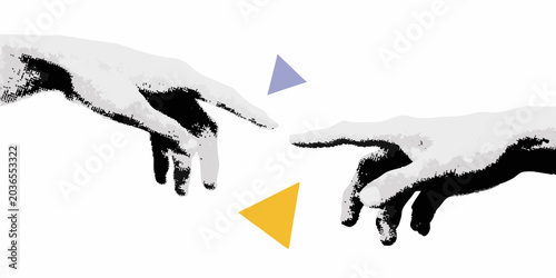 Foto Reaching Hands With Triangles Vector Illustration On White Background