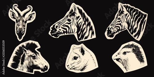 Canvas Print Animal Head Illustrations Vector Graphics On Black Background