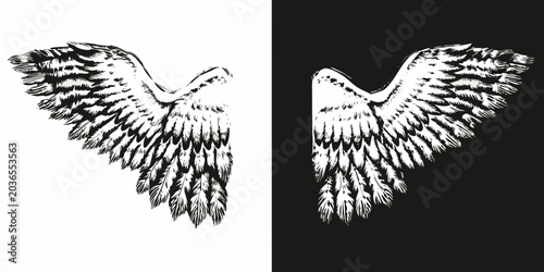 Tableau sur toile Wing Pair Vector Illustration Black And White Design