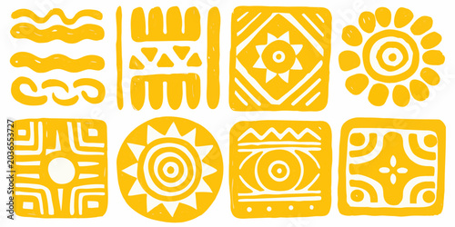 Eight Stylized Orange Symbols Vector Illustration On White Background