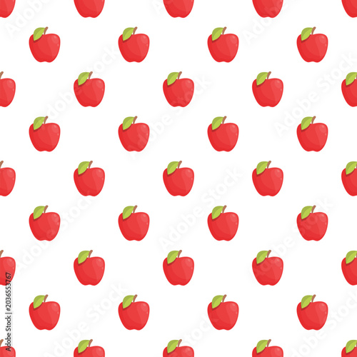 Red apples with green leaves forming a seamless pattern on white background