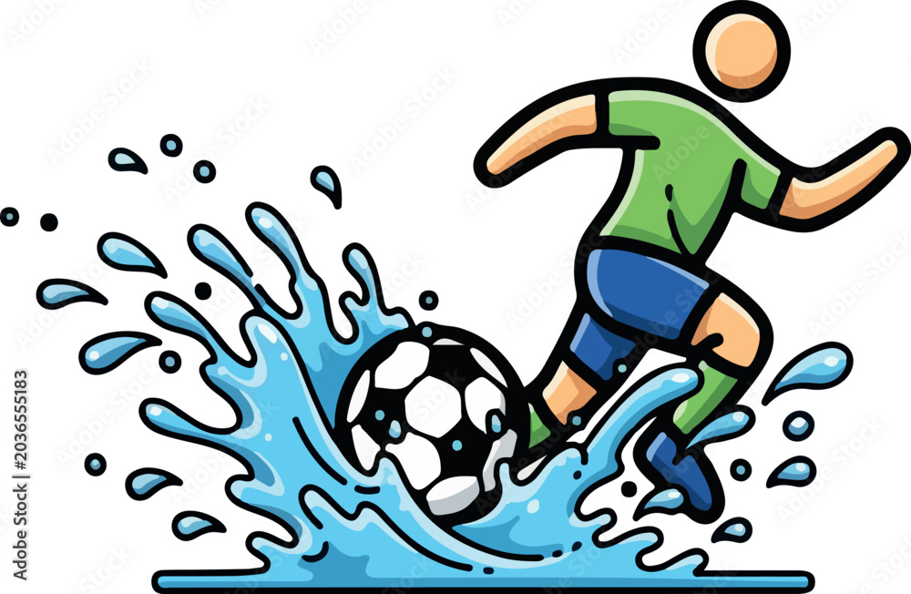 Obraz premium Dynamic Soccer Player Kicking Ball Through Water Splash