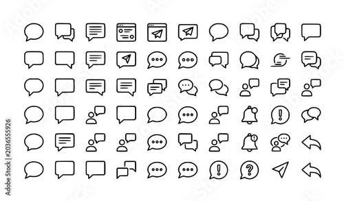 Minimal communication and chat bubble outline icon collection vector design