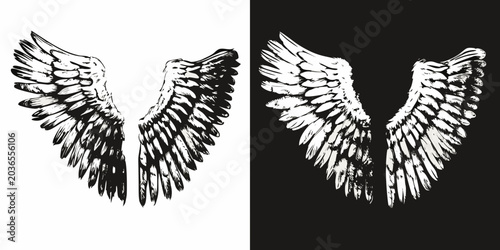 Tableau sur toile Stylized Wing Pair Vector Illustration In Black And White