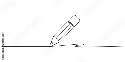 Pencil vector illustration with continuous one single line drawing isolated on white background., Pencil Continuous Line Art Illustration, Continuous line drawing of pencil icon. Pencil linear icon.