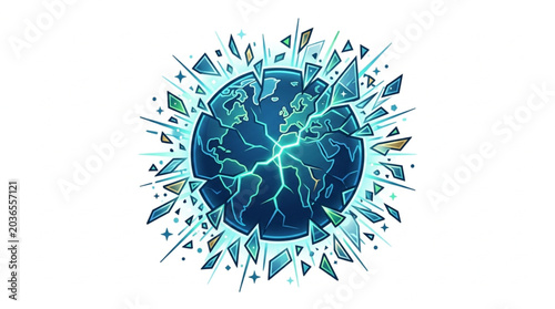 Billede på lærred Abstract representation of a planet shattering with energy bursts