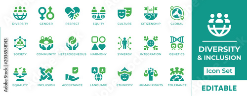 Schilderij op canvas Diversity and Inclusion Icon Set - Corporate workplace equity, human rights, cul