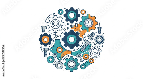 Cuadro en lienzo Circular arrangement of various mechanical gears and bolts.