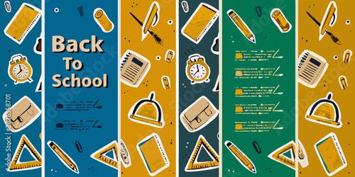 Foto School supply pattern with notebooks pencils and rulers watercolor style