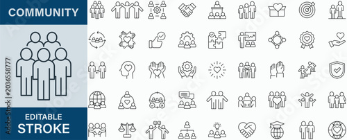 Community icon collection set. Editable stroke.
