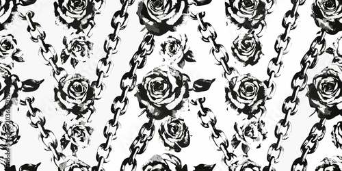 Photos Rose and chain link pattern black and white vector illustration