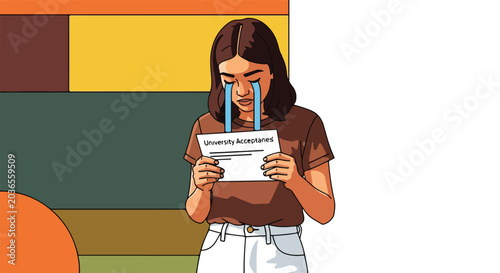 Woman cries holding university acceptance letter
