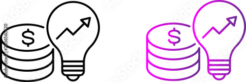 Vector illustration of light bulbs and coins with growth charts