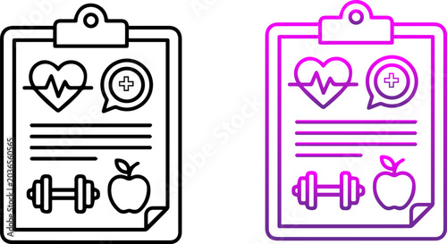 Vector illustration of clipboard with health and fitness icons