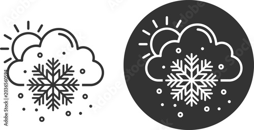 Black and white snow weather icons with clouds and snowflakes