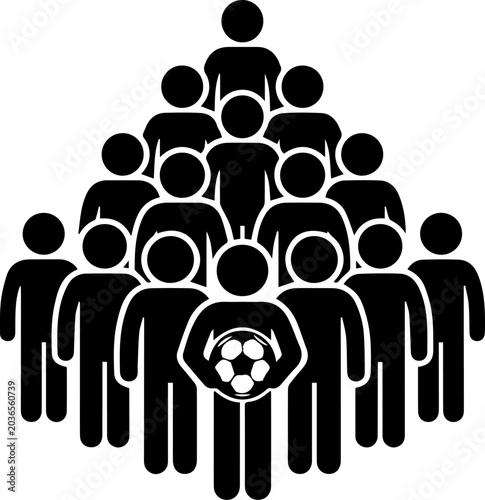 Soccer Team Group Icon Illustration with Football Players Crowd and Sports Community Symbol