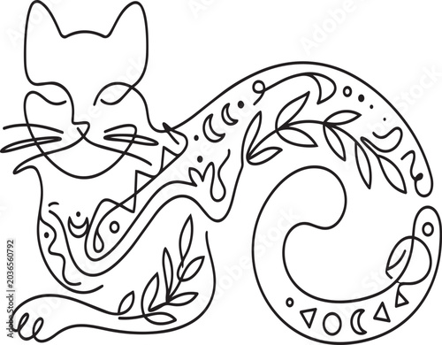 Minimal One Line Cat Modern Boho Aesthetic Vector Illustration