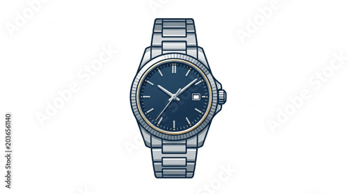 Classic Stainless Steel Wristwatch with Dark Blue Dial.