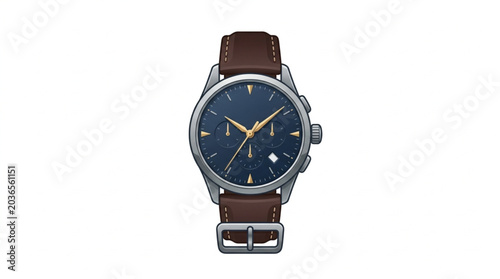 Classic Wristwatch With Dark Blue Dial and Leather Strap.