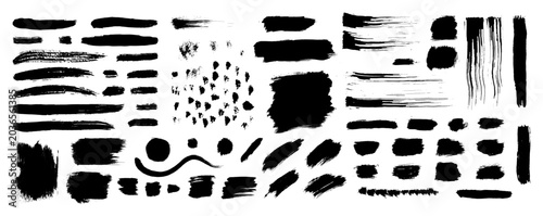 Vector hand drawn ink design element set. Sponge stamps, dry brush marks, splatter sprinkles, pastel pencil textures. Punkgrunge black artistic brushstroke design elements isolated on white background