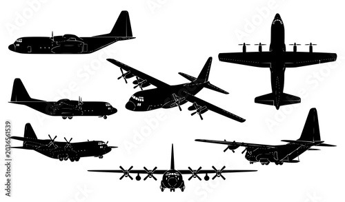 Photos C-130 Hercules Military Transport Aircraft Silhouette Vector Collection Set Avia