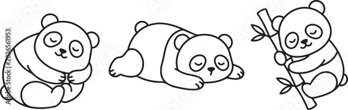 Sleeping Panda Cute Simple Line Art Vector Illustration