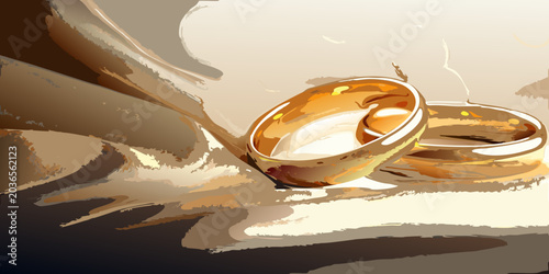 Billede på lærred Golden wedding rings a stylized vector illustration with soft shading