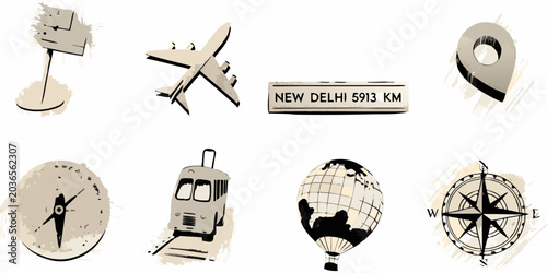 Tableau sur toile Travel Icons Collection Vector Illustration With Beige Tones