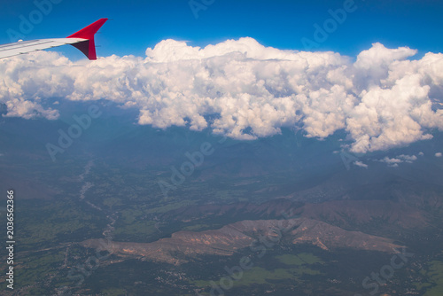 Aerial view of Srinagar from sky, image shot from aeroplane flying above Srinagar, Jammu and Kashmir, India.