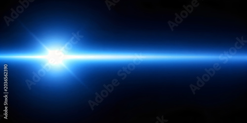 Abstract Blue Light Beam with Intense Starburst Lens Flare on Dark Background
