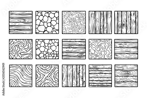 Landscape Architecture Hatch Pattern Collection with Wood Texture Vector Line Art Set