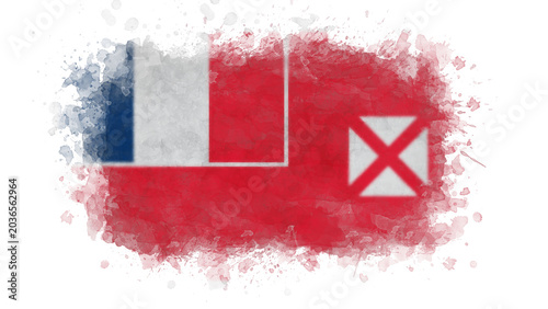 Cuadro en lienzo A watercolor representation of the flag of Wallis and Futuna, featuring artistic paint splatters on a white background
