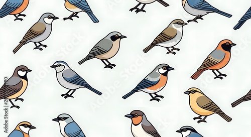 Flock of Small Birds, Cute Avian Pattern
