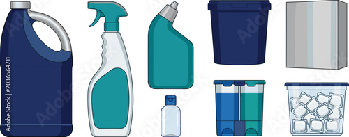 фотографія Laundry and Household Cleaning Product Icon Set with Detergent Jug Spray Bottle