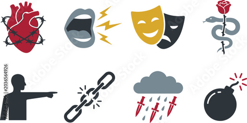 Tableau sur toile Conceptual Metaphorical Icon Set Depicting Emotional Pain Toxic Relationships Be