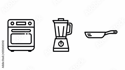 Set of minimalist kitchen appliance line icons vector illustration