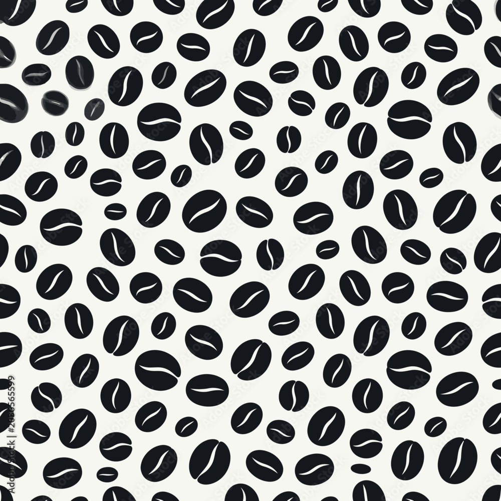 Fototapeta premium A seamless pattern of coffee beans on a white background.
